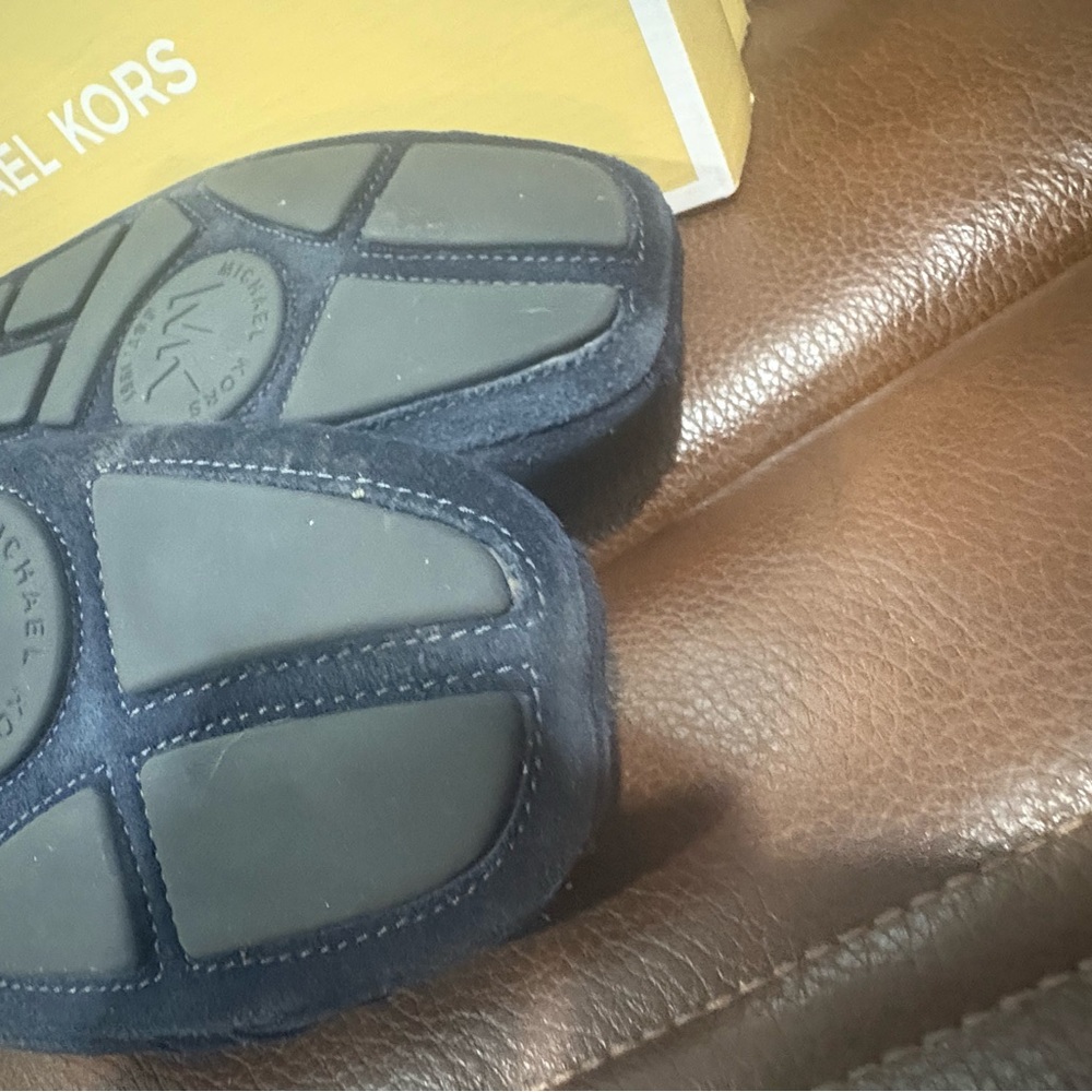 Michael Kors Navy Suede Ballet Flats with Gold MK Emblem - Picture 6 of 6